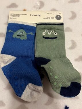 George Baby Boys' Crew Socks with Grippers 4-Pack 24-36Months